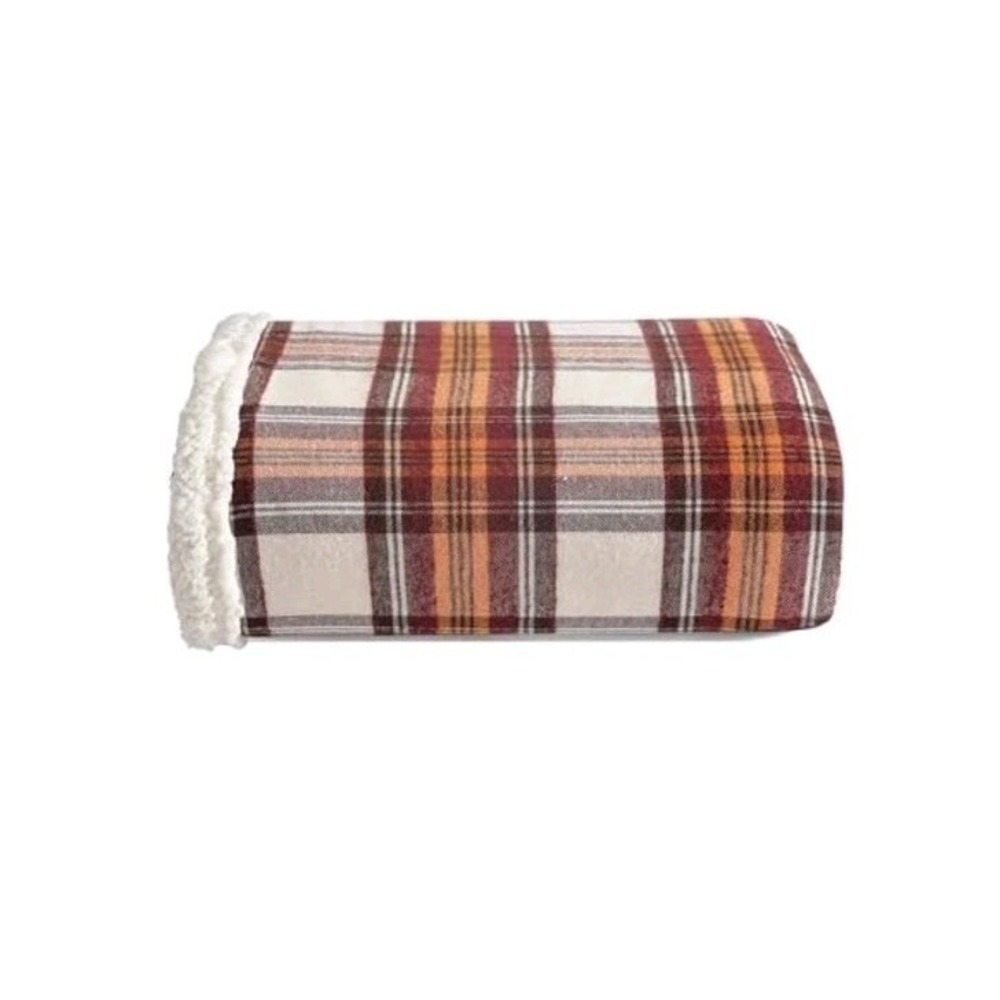 Eddie Bauer Home Edgewood Red Plaid Flannel Reversible Sherpa 50" x 60 "~NEW